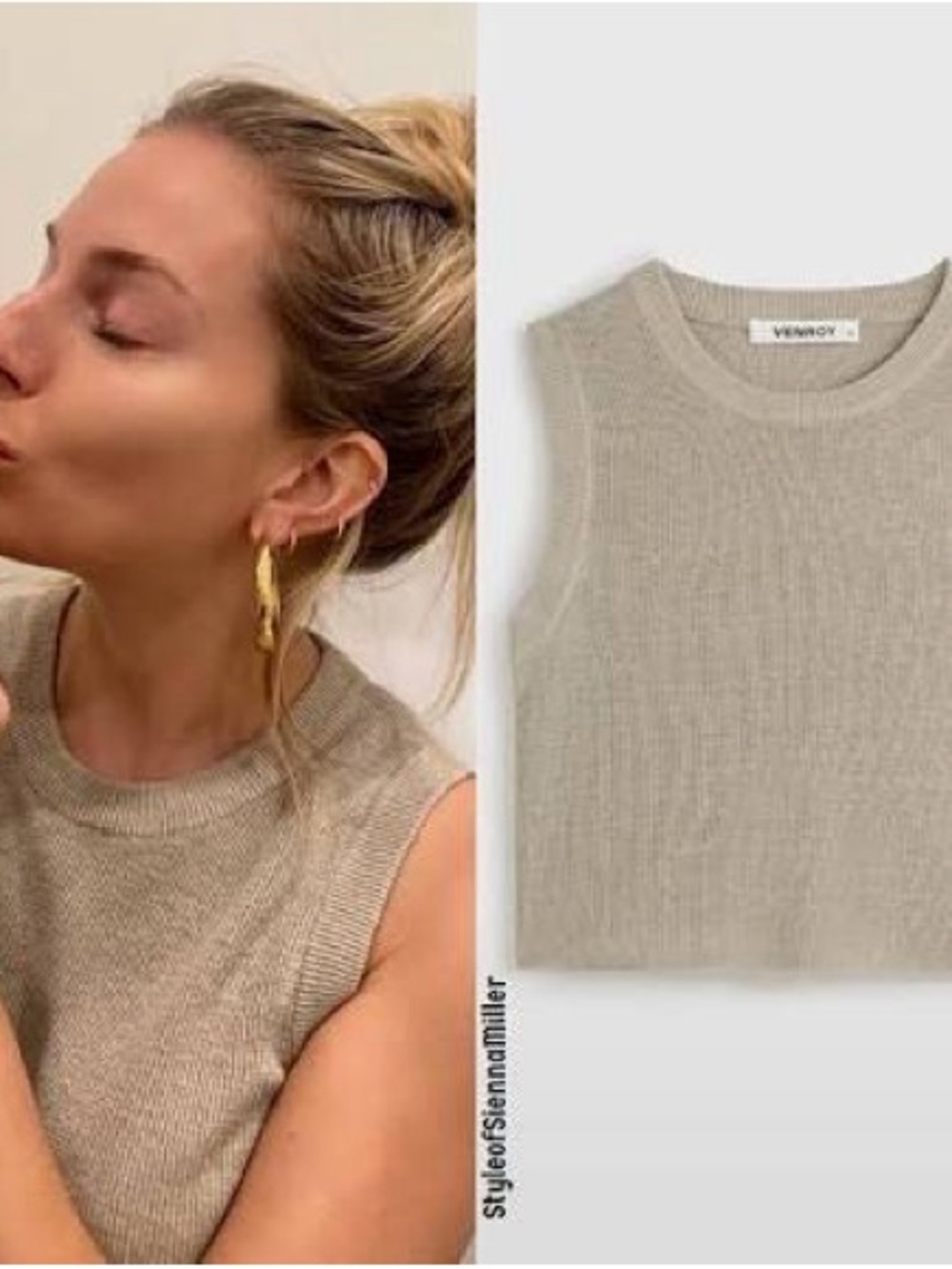 Venroy Taupe Rib Knitted Cropped Tank - Picture 4 of 7